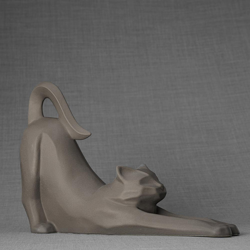 Stretching Cat Urn For Ashes Matte Grey Right