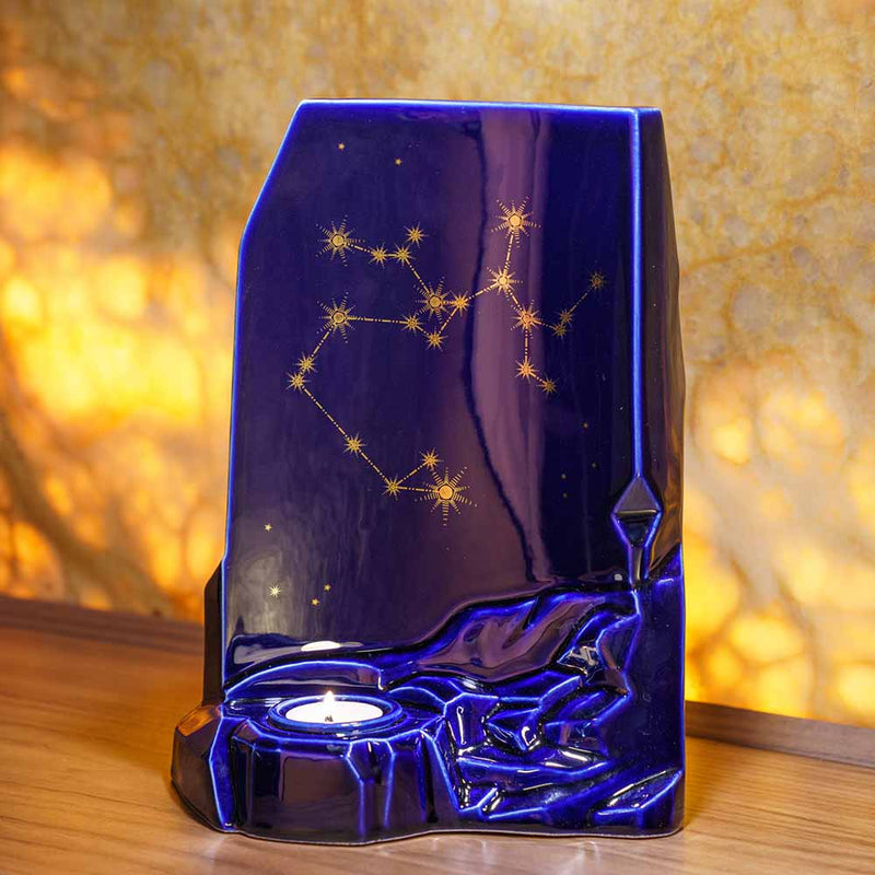 zodiac star sign adult cremation urn for ashes range sagittarius on shelf zoomed in
