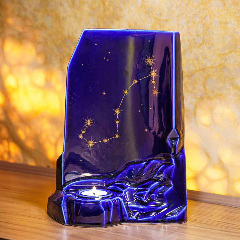 zodiac star sign adult cremation urn for ashes range scorpio on shelf facing forward